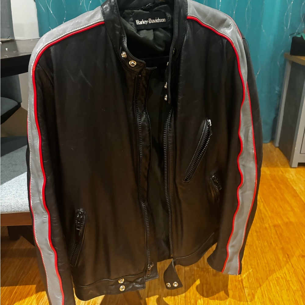 Harley-Davidson Black Bomber Jacket with Red and Gray Accents